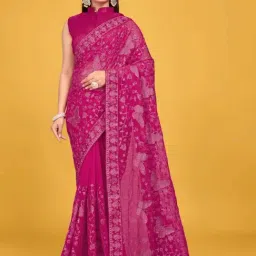 Manohari Pink Embroidered Saree With Unstitched Blouse-picture-29