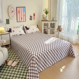 JC HOME Brown & Black Checked Polycotton 3 Piece Double Queen Regular Bedding Set image 5