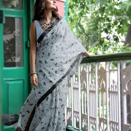 Anjaneya Sarees Grey Woven Cotton Silk Printed Designer Printed Saree With Unstitched Blouse image 4