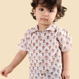 Fabindia Boys Floral Printed Spread Collar Pure Cotton Casual Shirt-image-7
