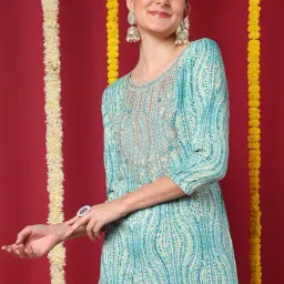 Vaamsi Blue Rayon Printed Straight Kurta image 5