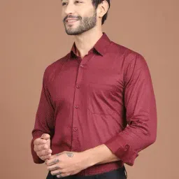 Indian Needle Maroon Satin Regular Fit Printed Shirt image 3