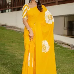 Anjaneya Sarees Yellow Woven Cotton Silk Printed Designer Printed Saree With Unstitched Blouse-picture-12