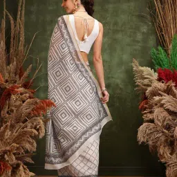 Silk Land White Printed Saree image 2