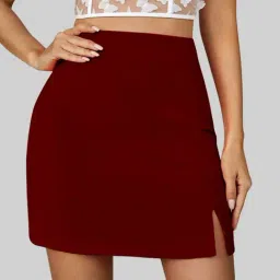 BUYNEWTREND Maroon Pencil Skirt-picture-10