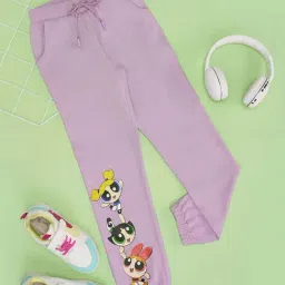 Pantaloons Junior Girls Pastel Lilac Cotton Solid Track Bottoms & Joggers-image-1