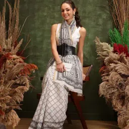 Silk Land White Printed Saree image 3