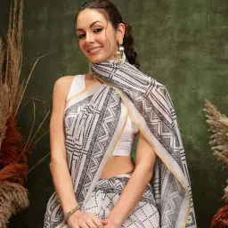 Silk Land White Printed Saree image 4