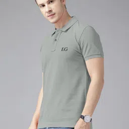 THE EG STORE Men Solid Polo Collar Cotton T-shirt image 3