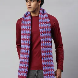 Magic Needles Unisex Maroon & Blue Checked Scarf image 1