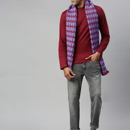 Magic Needles Unisex Maroon & Blue Checked Scarf image 2