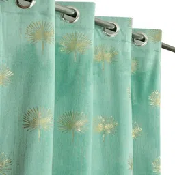LARANDO Blue & Gold-Toned 2 Pieces Floral Printed Room Darkening Velvet Door Curtains-picture-31