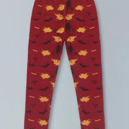 Kiddopanti Cotton Lycra Abstract Printed Legging - Maroon-image-3