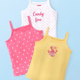Babyhug 100% Cotton Knit Sleeveless Slip with Hearts and Polka Dots Print Pack of 3 - Multicolor-image-96
