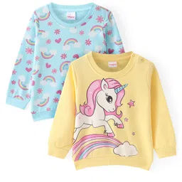 Babyhug Cotton Knit Full Sleeves Sweatshirts With Rainbow & Unicorn Print Pack of 2 - Blue & Red-picture-10