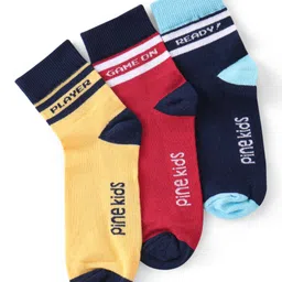 Pine Kids Knitted Silvadur Antimicrobial Ankle Length Text Design Socks Pack of 3 ( Color May Vary  )-picture-25