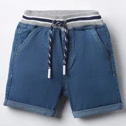 Babyhug Denim Mid Thigh Washed Ribbed Shorts - Blue-image-66