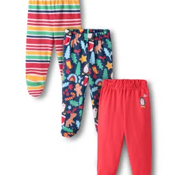 Babyhug Cotton Knit Full Length Bootie Leggings With Stripes & Christmas Theme Print Pack Of 3 - Multi Colour-image-84