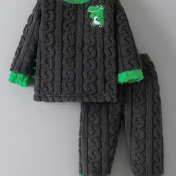 Mark & Mia Full Sleeves Winter Wear Night Suit With Dino Embriodery - Grey-picture-14