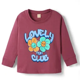 Olio Kids Sinker Knit Full Sleeves T-Shirt With Floral & Text Print - Burgandy-picture-33