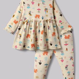 CUCUMBER Interlock Knit Full Sleeves Animal Printed Frock With Leggings - Cream-picture-18