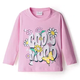 Olio Kids Sinker Knit Full Sleeves Winter T-Shirt with Cool Mood Text Print - Pink-picture-32