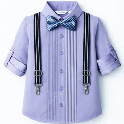 Mark & Mia Woven Full Sleeves Solid Color Pleated Party Shirt with Bow & Suspender Detailing - Blue-picture-23