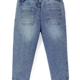 Babyhug Cotton Knit Full Length Denim Washed Jeans with Stretch Solid Colour - Dark Blue image 2