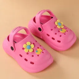 Cute Walk by Babyhug Clogs with Back Strap & Floral Applique - Pink image 2