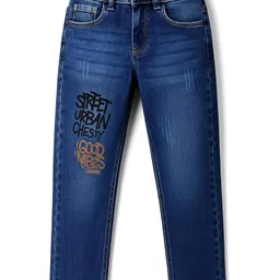 Pine Kids Denim Woven Full Length Jeans With Text Print - Blue image 2