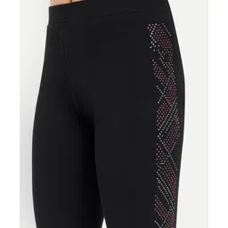 Nino Togs Cotton Lycra Knit Stone Embellished Legging - Black image 3