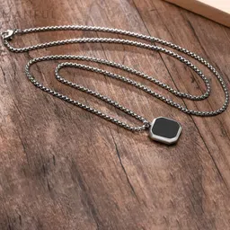 Thrillz Men Silver-Plated Stainless Steel Square Shaped Pendant With Chain-picture-11
