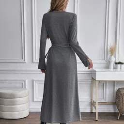 Outzidr Women Grey Wrap Dress image 3