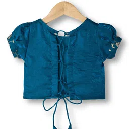 Babyhug Half Puffed Sleeves Choli Lehenga Set with Dupatta & Embroidery - Teal Blue image 3