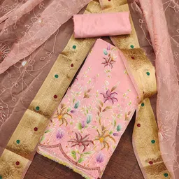 SHADOW & SAINING Embroidered Organza Semi-Stitched Dress Material-picture-35