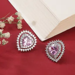 Bishty Fashion Stainless Steel Silver-Plated Cubic Zirconia Studded Heart Shaped Studs-picture-28