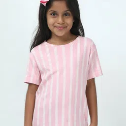 CHILINS Girls Striped Regular Fit Round-Neck Cotton T-shirt-image-11