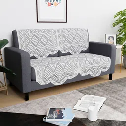 Kuber Industries White 4 Pieces Self Design Cotton Sofa Covers image 5