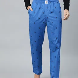 U.S. Polo Assn. Men Blue & Black Graphic Printed Pure Cotton Lounge Pants-picture-15
