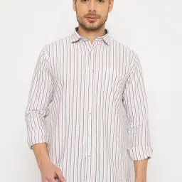 Duke Pink Blended Slim Fit Striped Shirt-image-79