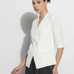 SHOWOFFFF White Solid Blazer image 3