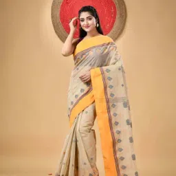 Desh Bidesh Peach Cotton Woven Saree image 4