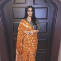 Anjaneya Sarees Orange Woven Cotton Silk Printed Designer Printed Saree With Unstitched Blouse image 3