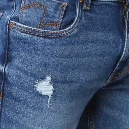 Spykar Blue Regular Fit Distressed Denim Shorts image 4