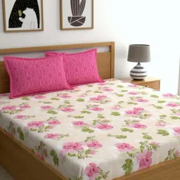Home Ecstasy Pink Cotton 140 TC Bed Sheet Set-image-85