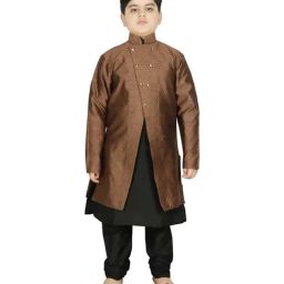 SG Yuvraj Kids Brown & Black Textured Pattern Full Sleeves Kurta Set-picture-33