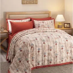 Maspar Hues Nouveau Tradition Water Lily Fiery Red & Beige Cotton 300 TC Quilt-image-15