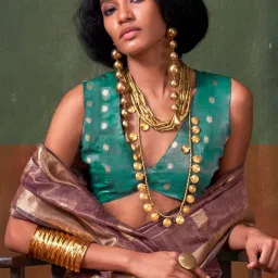 Saree Mall Mauve Organza Self Saree with Blouse Piece image 4