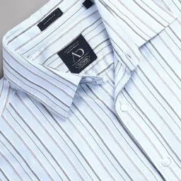 AD by Arvind Light Blue Slim Fit Striped Shirt image 4