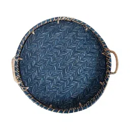 fabindia home Fabindia Netra Blue and Natural Round Bamboo Small Tray image 2
